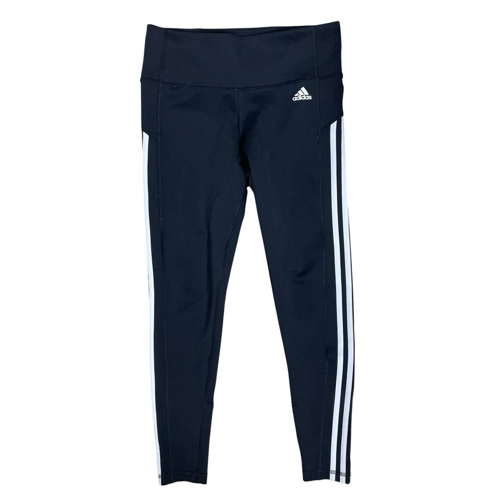 Adidas Climalite Black 3 Stripe High Rise Leggings Women’s Medium M Workout